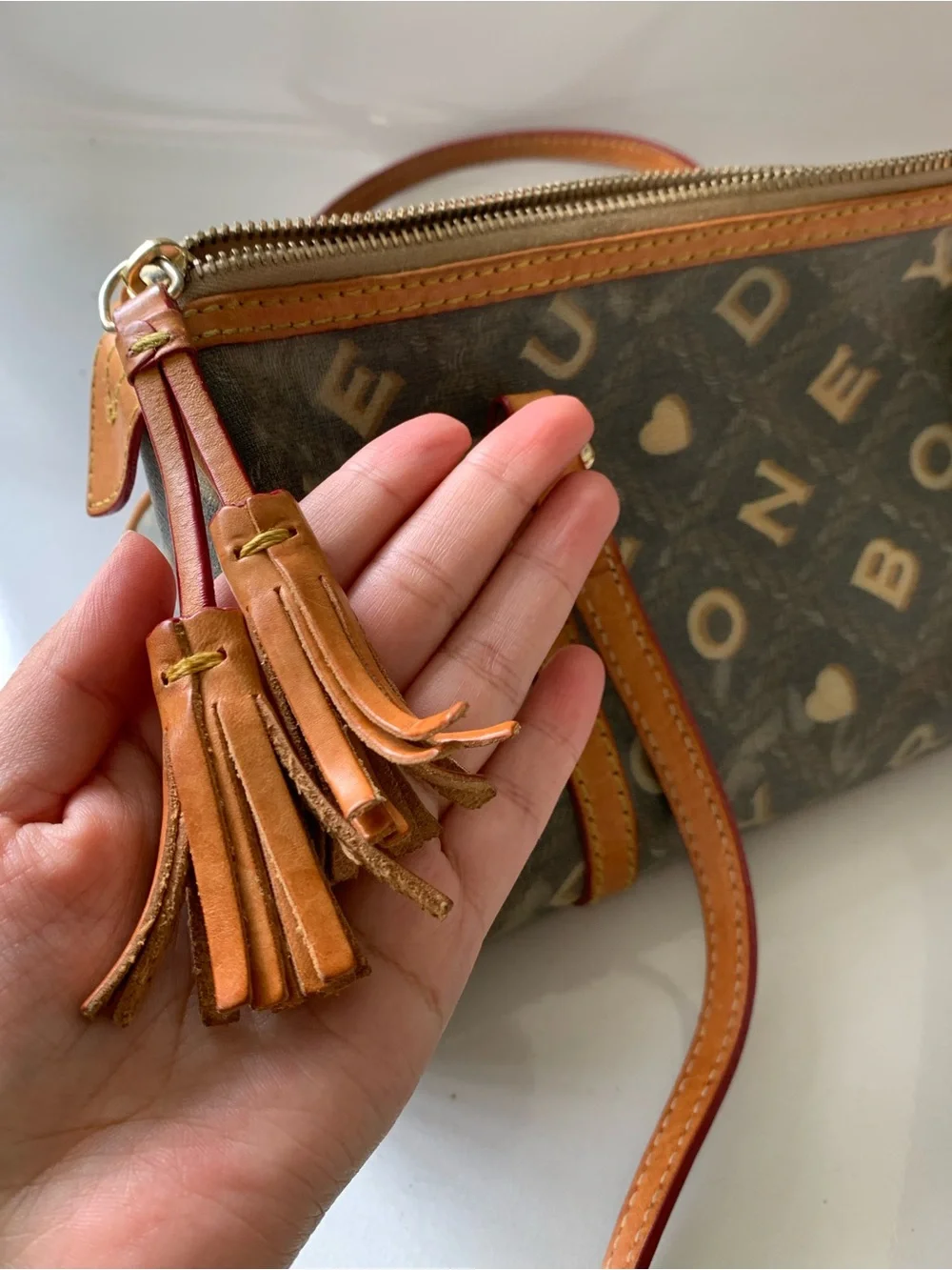 Dooney & Bourke Brown Logo Crossbody with Tan Trim